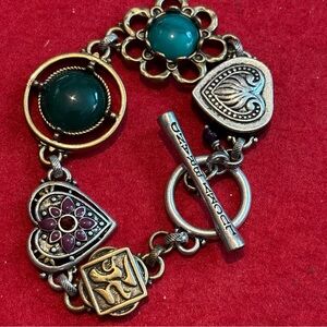 Lucky Brand Silver and Green vintage Heart Bracelet size 7